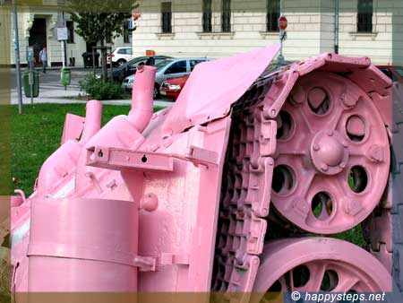 photo of pink torso of a war tank by David Cerny at Prague